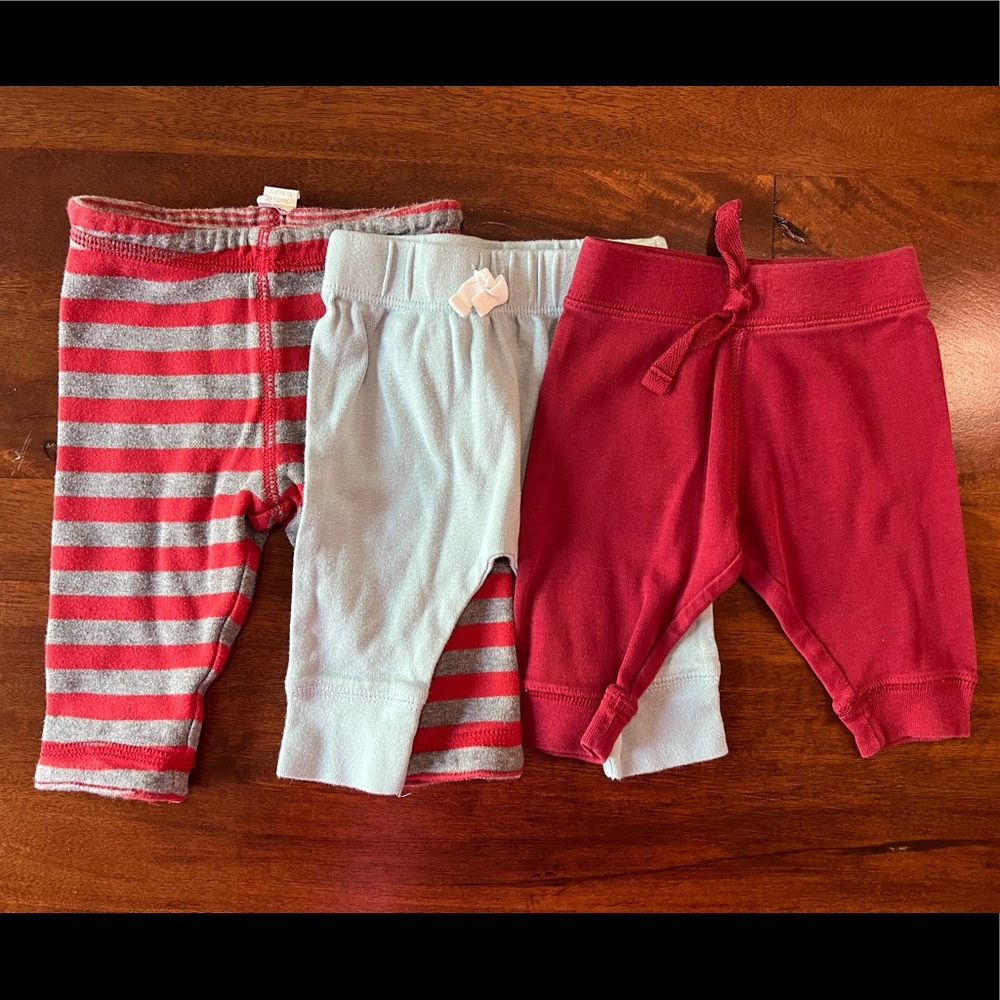 Three pairs of baby pants, size 0-3 months